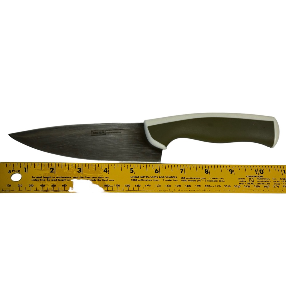 Ikea ÄNDLIG Stainless Steel Chefs Knife Gray & White Molded Handle LIKE NEW